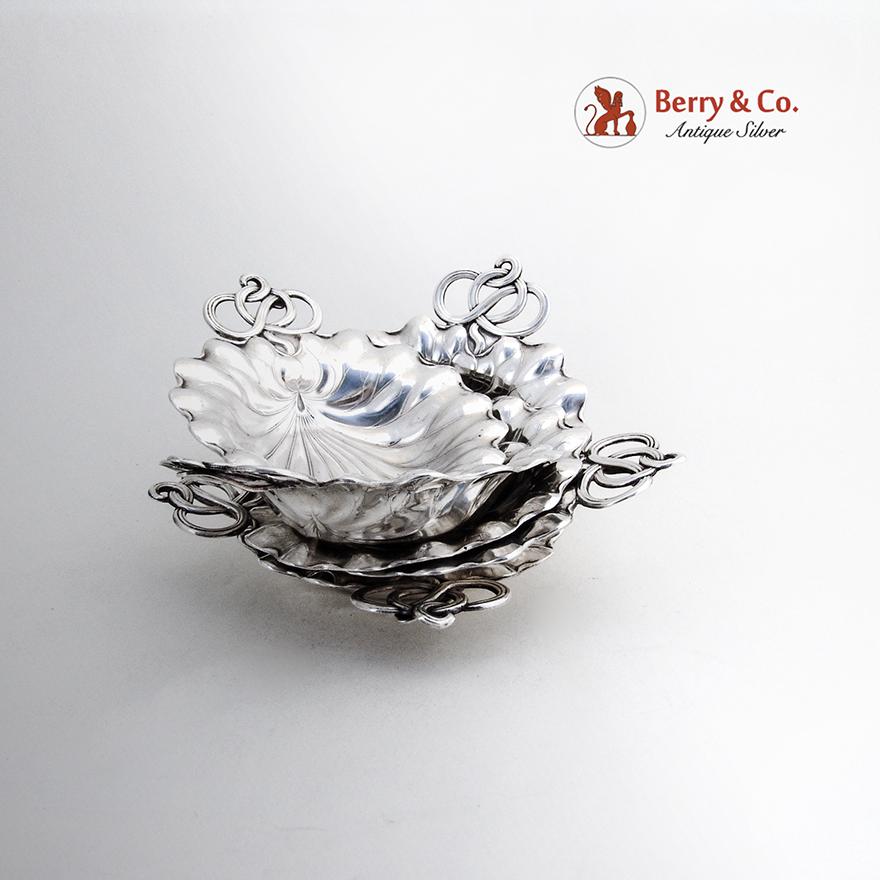 Pond Lily Nut Cups Place Card Holders Set Gorham Durgin Sterling Silver