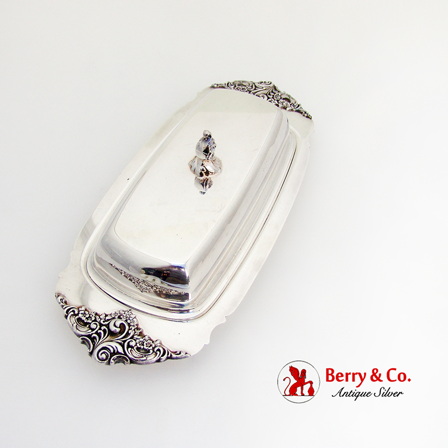 Baroque Covered Butter Dish Glass Liner Wallace Silverplate 1960