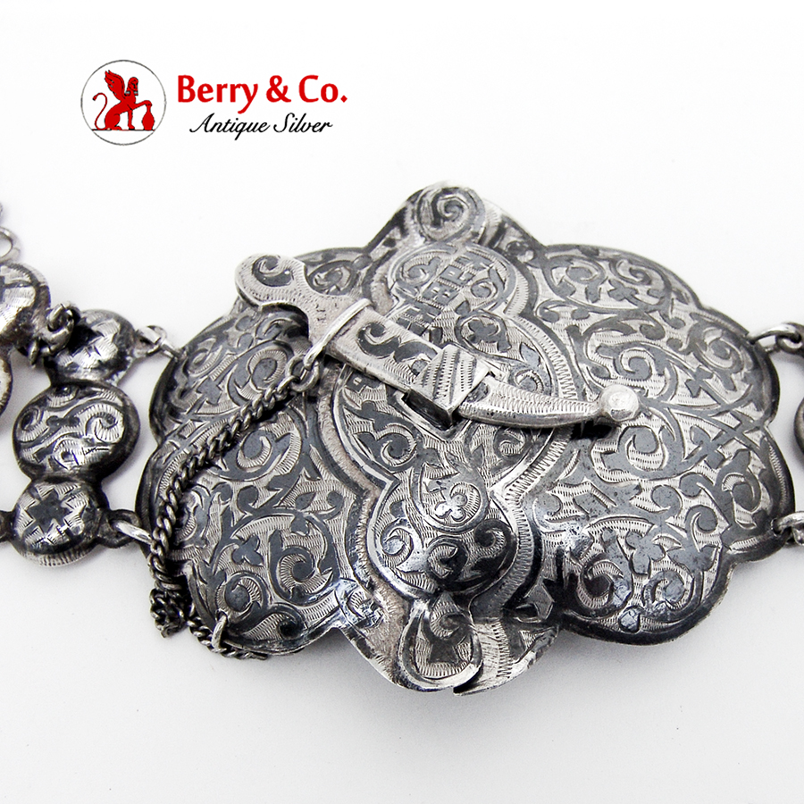 Caucasian Niello Belt Dagger Form Clasp Russian 84 Standard Silver 1895
