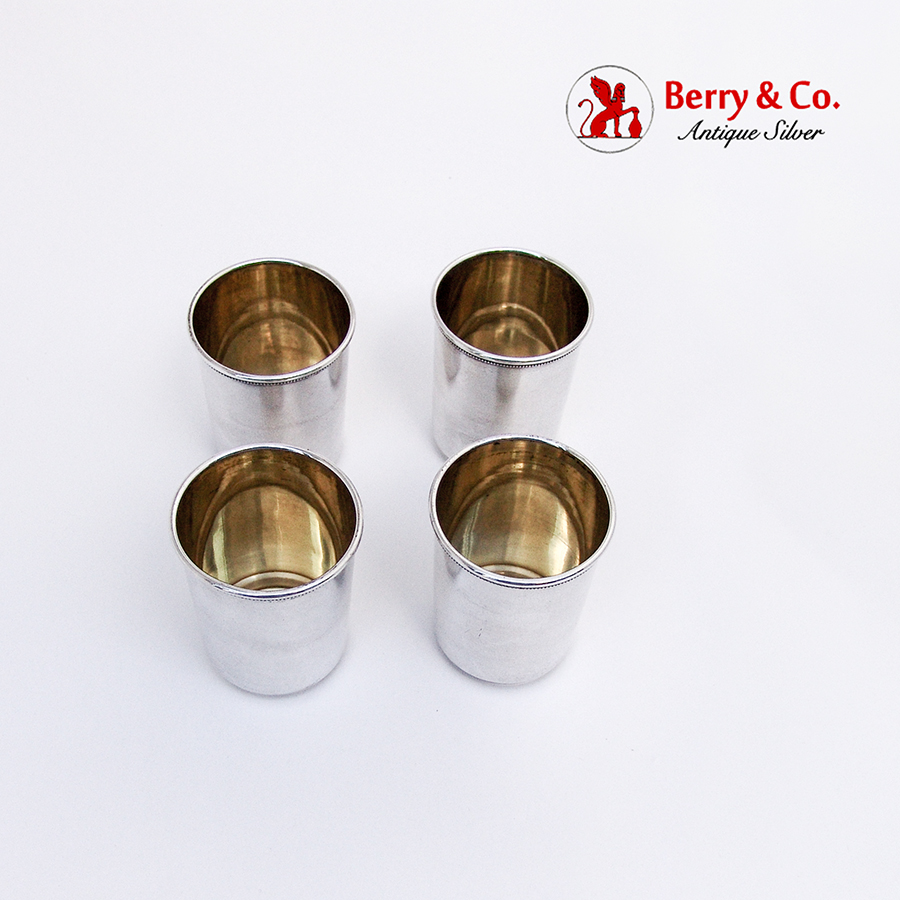 Large Shot Cups Set Gilt Interior Beaded Rim Russian 84 Standard Silver 1895