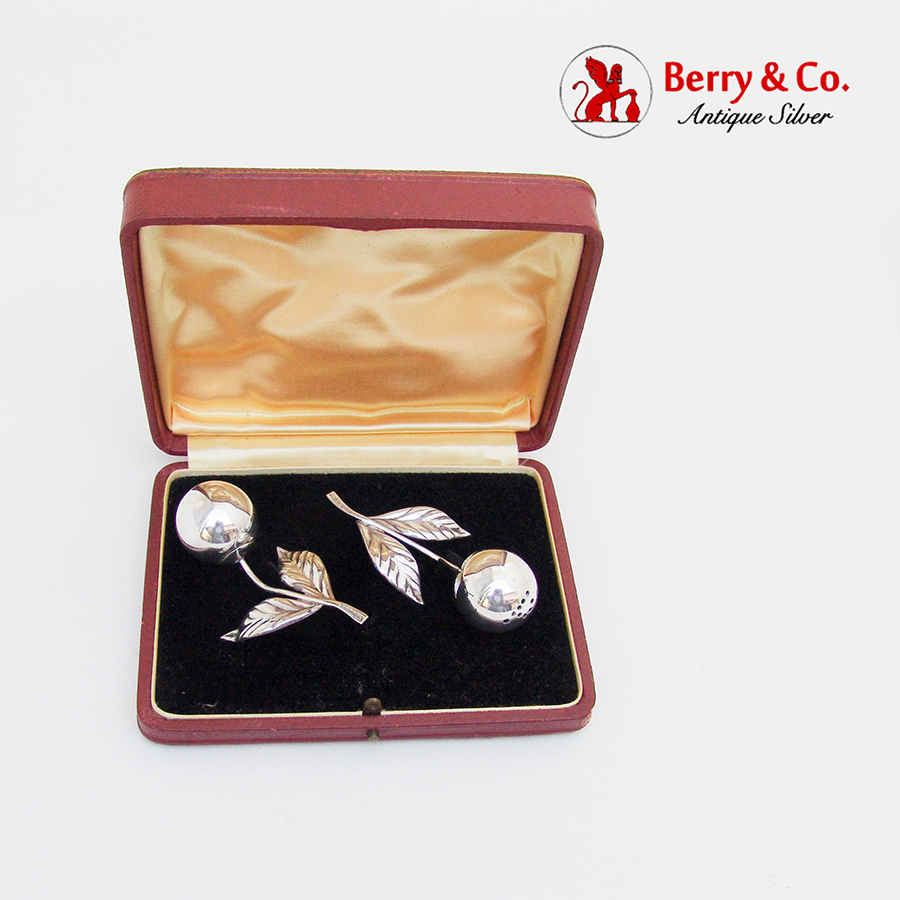 Modernist Blossom Figural Shakers Pair Georg Nielsen Sterling Silver 1950