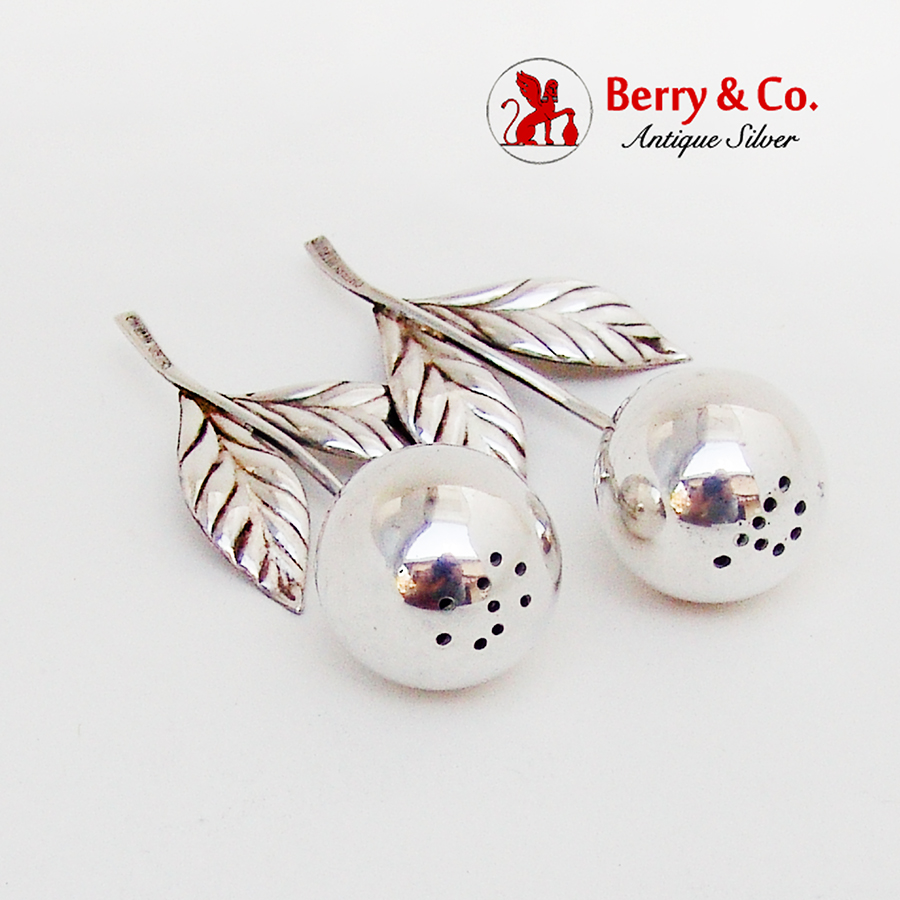 Modernist Blossom Figural Shakers Pair Georg Nielsen Sterling Silver 1950