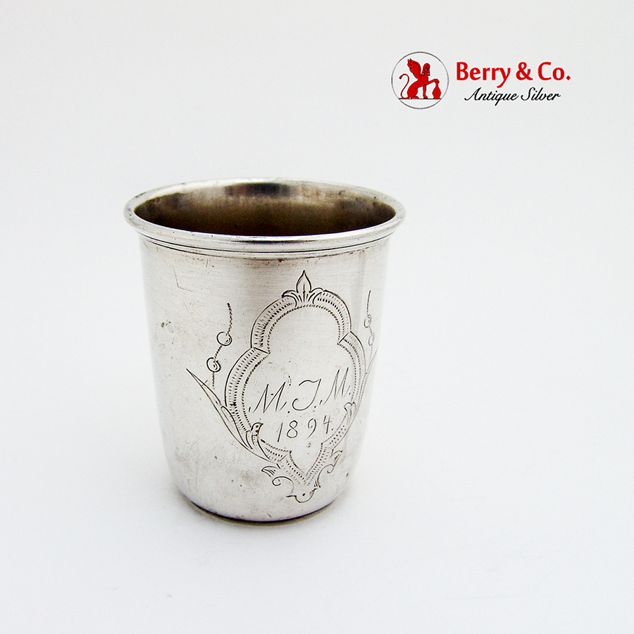 Vintage Engraved Shot Cup Danish 830 Standard Silver 1894 Mono