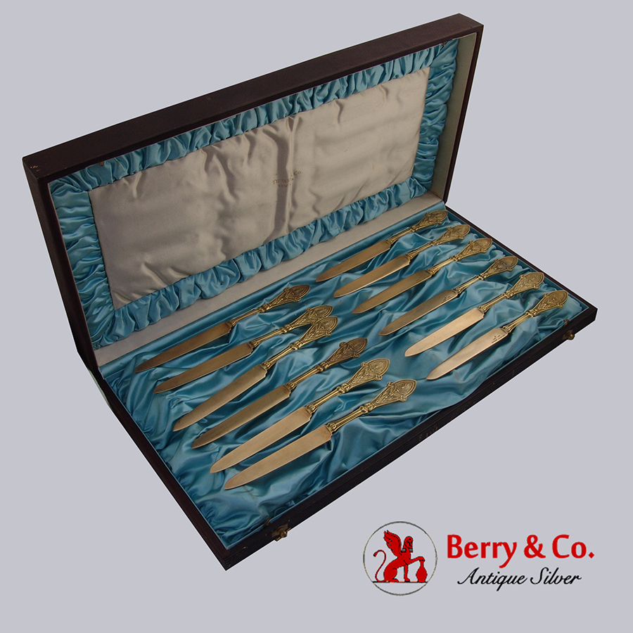 Antique Tiffany and Co Italian Set of 12 Dessert Knives Sterling Silver 1870