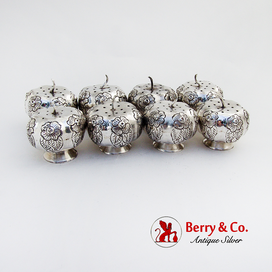 Vintage Mexican Pumpkin 8 Salt or Pepper Shakers Sterling Silver
