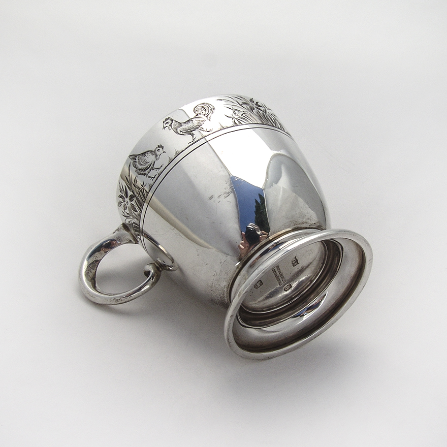 Chicken and Rooster Baby Cup Sterling Silver Mappin and Webb Sheffield 1936