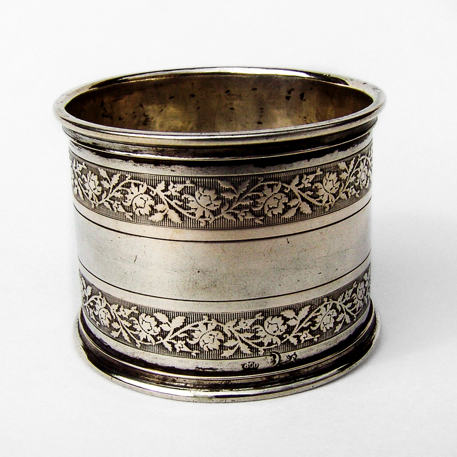 German 800 Silver Floral Engraved Napkin Ring Blank Cartouche 1890