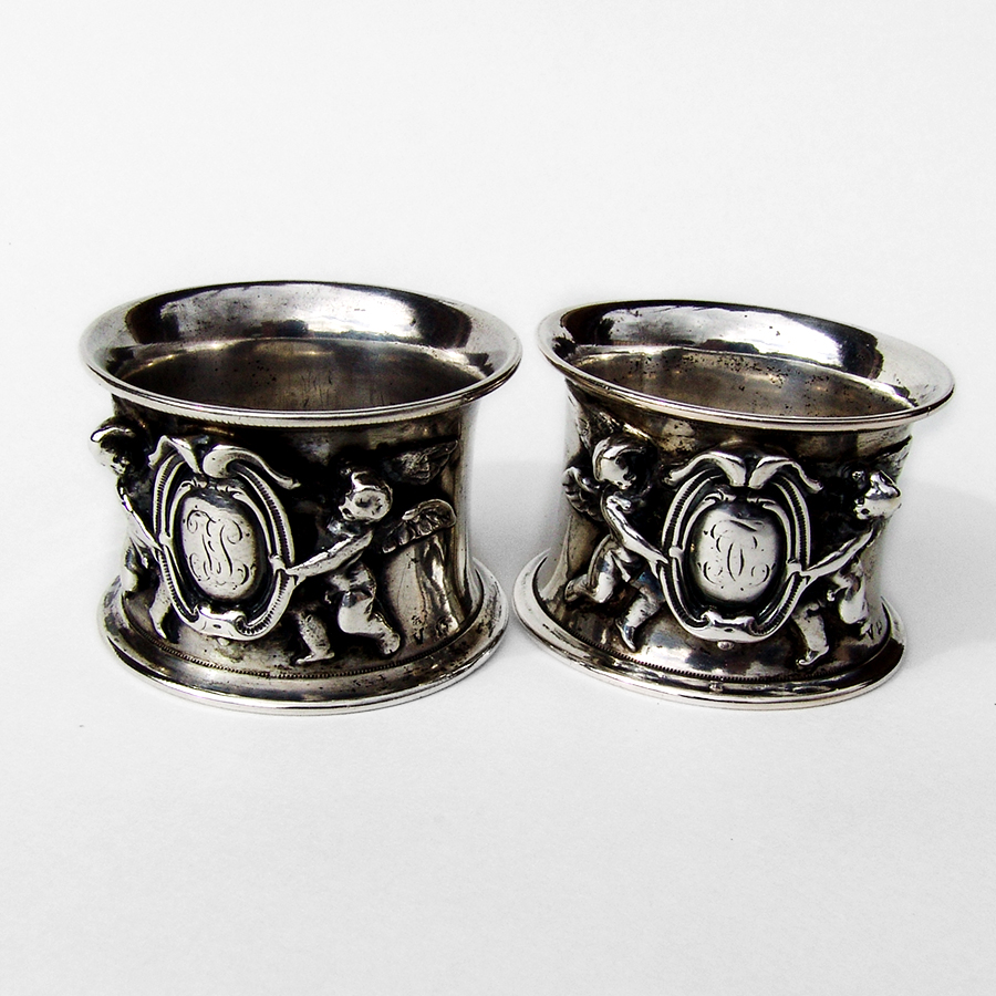 German 813 Silver Large Ornate Napkin Rings Pair 1850