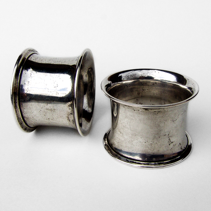 German 813 Silver Large Ornate Napkin Rings Pair 1850