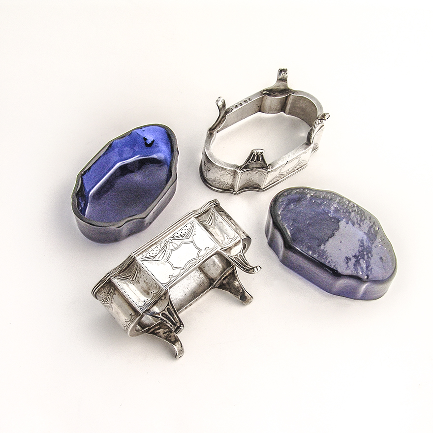 Georgian Open Salts Pair Glass Liners Solomon Hougham Sterling