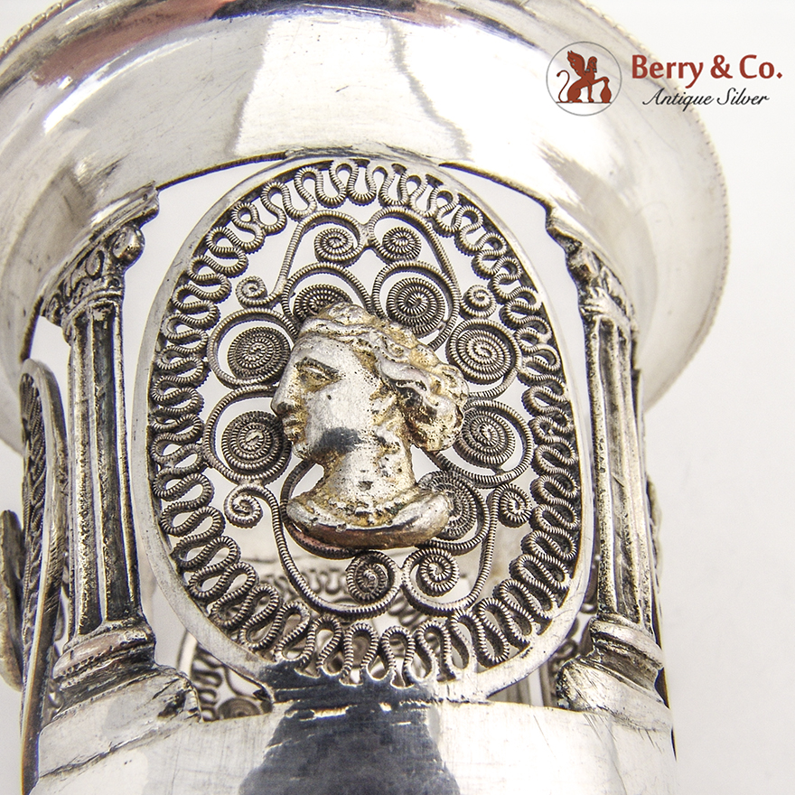 Classical Revival Medallion Footed Vase German 14 Loth Silver 1850