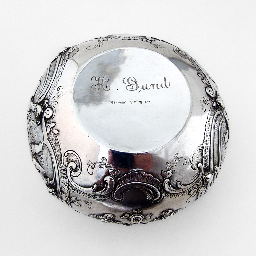 Large Round Dresser Box German Sterling Silver 1890