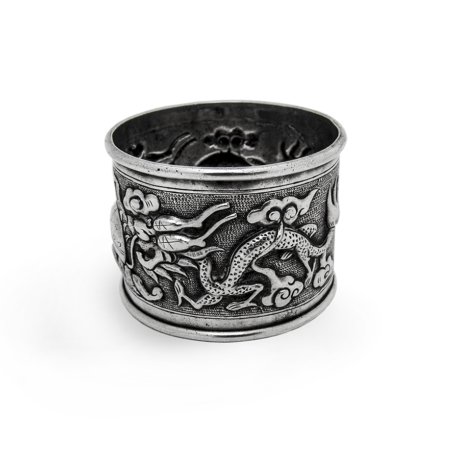 Repousse Dragon Napkin Ring Chinese Export Silver 1920