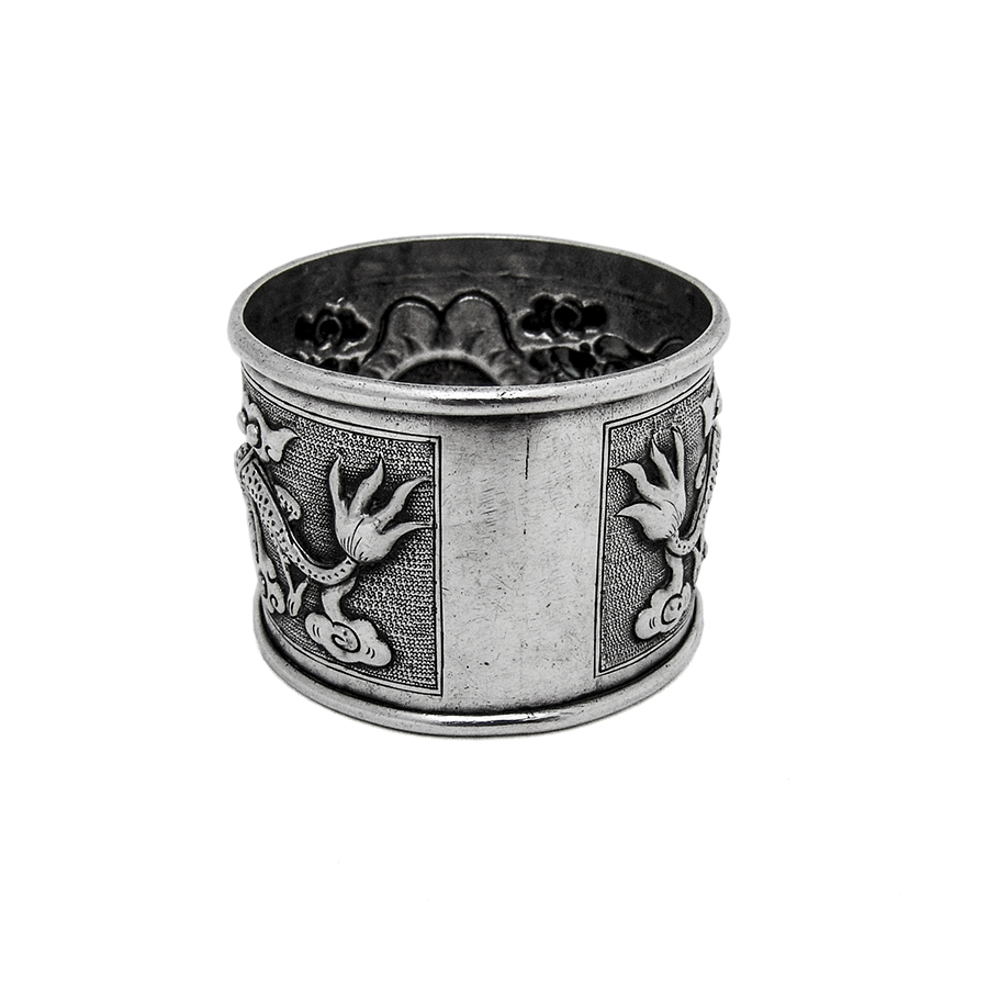 Repousse Dragon Napkin Ring Chinese Export Silver 1920