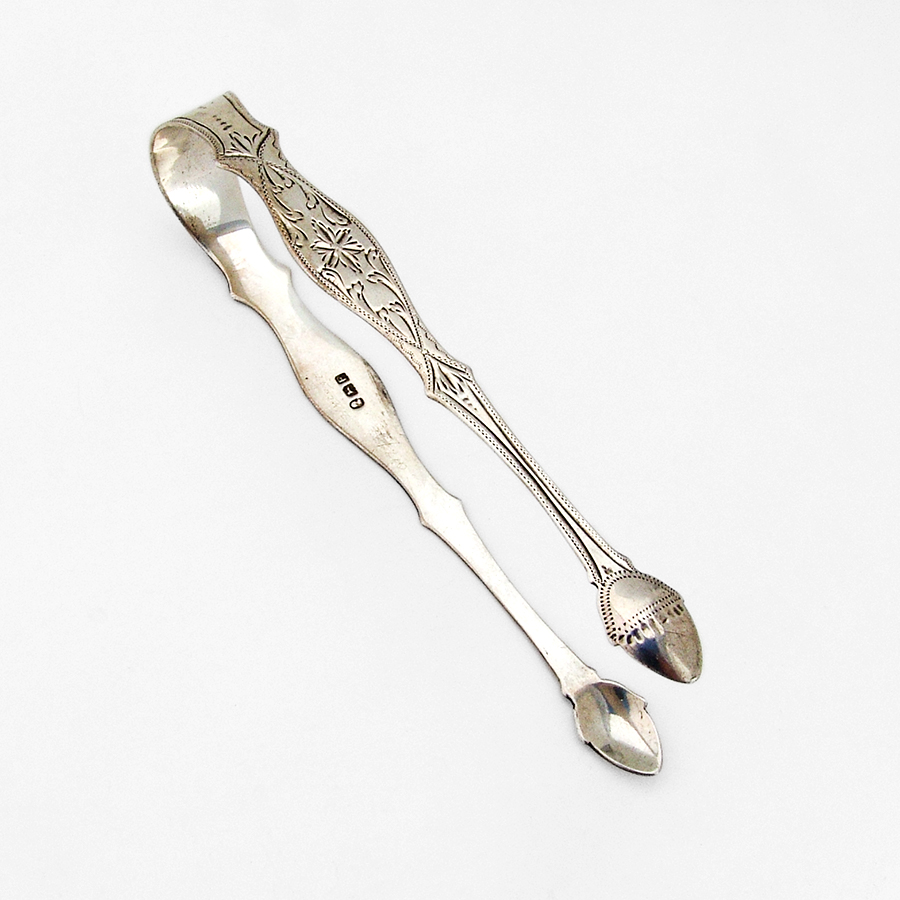 Bright Cut Engraved Tongs Acorn Bowls Bateman Sterling Mono