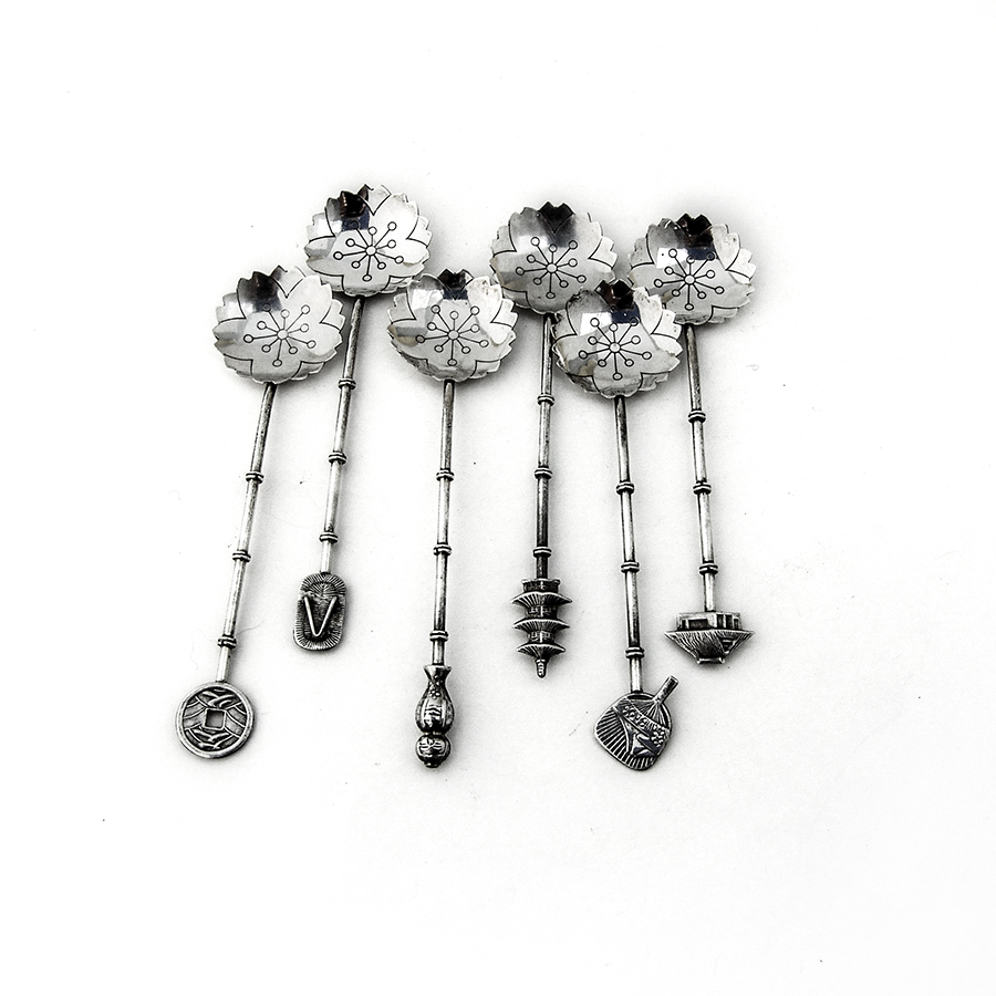 Japanese Figural Demitasse Spoons 950 Sterling Silver
