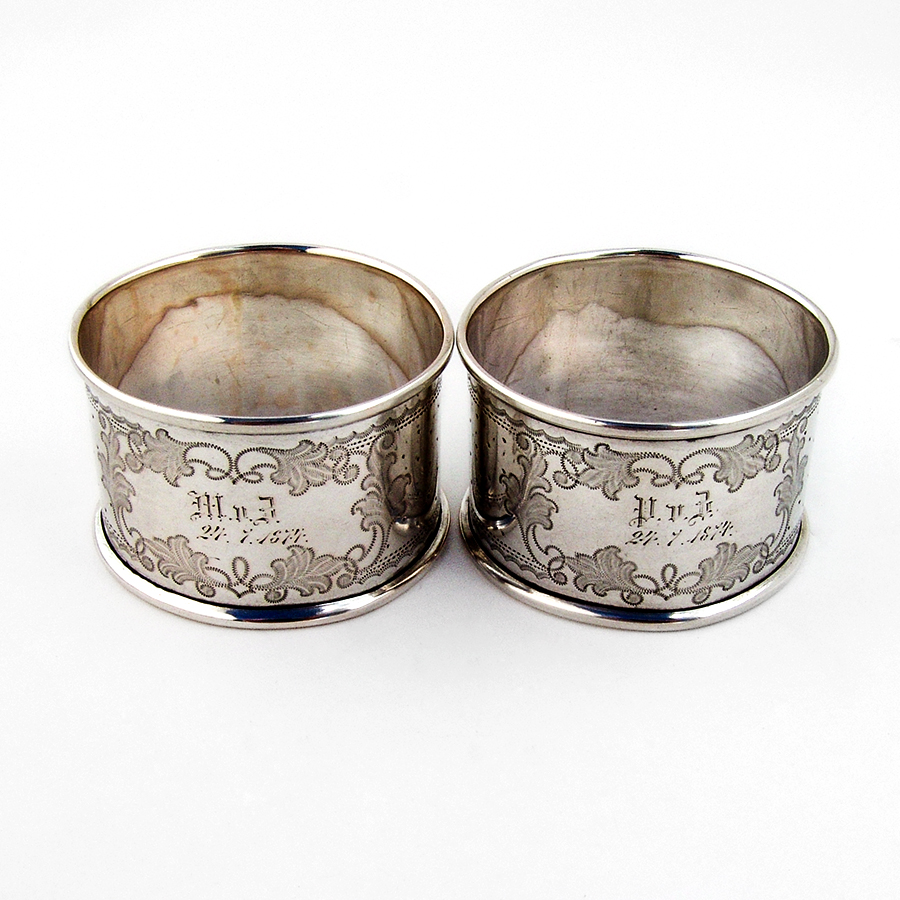 Engraved Napkin Rings Pair German 800 Silver 1874 Mono