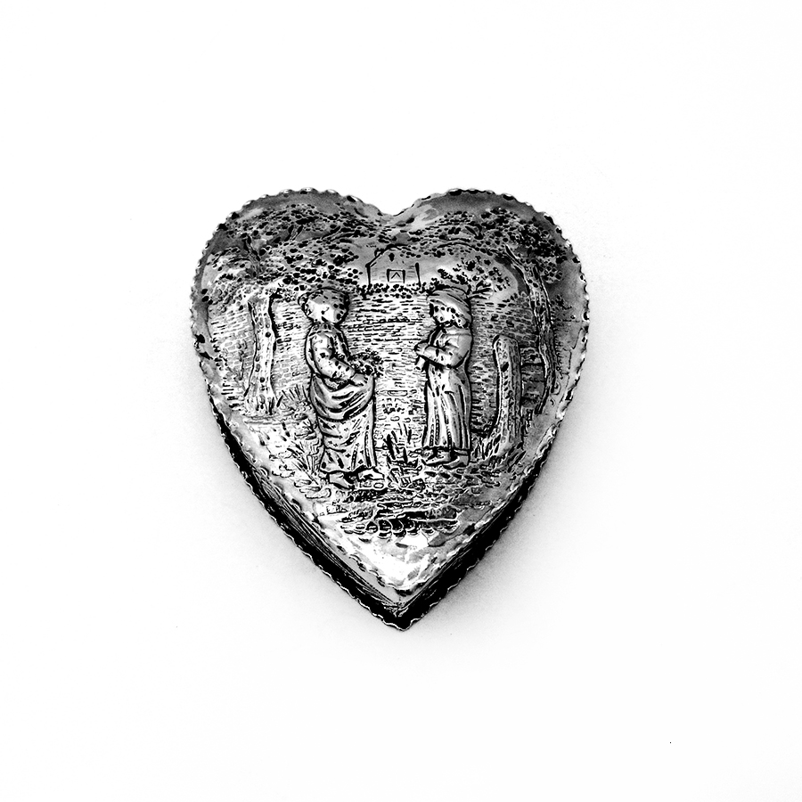 Victorian Scenic Heart Form Box Chawner Sterling Silver 1885 London
