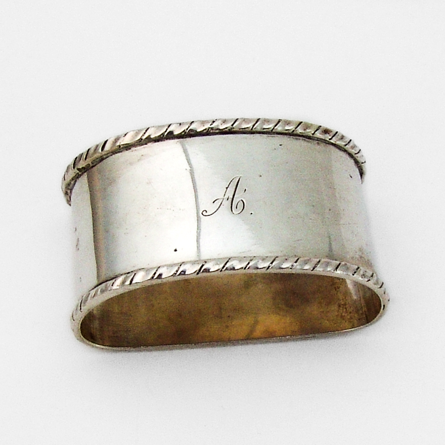Italian 800 Silver Oval Napkin Ring Applied Border 1930 Mono