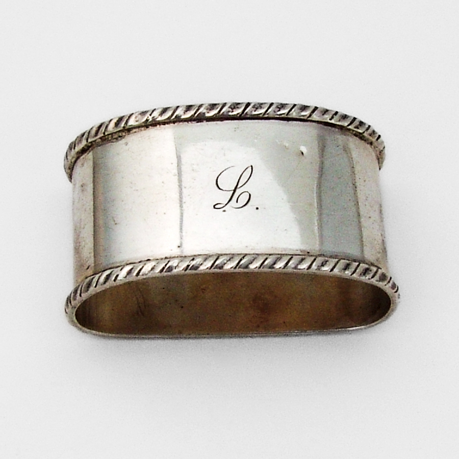 Italian Oval Napkin Ring Applied Rims 800 Silver Mono
