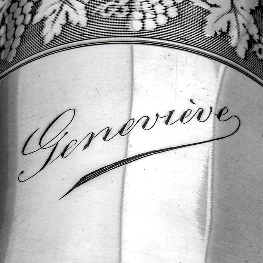 French Engine Turned Grape Beaker Napkin Ring Set Sterling Silver