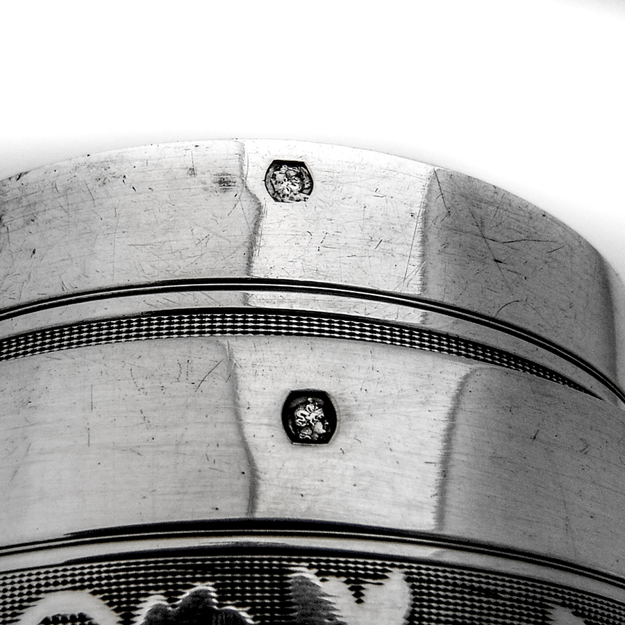 French Engine Turned Grape Beaker Napkin Ring Set Sterling Silver