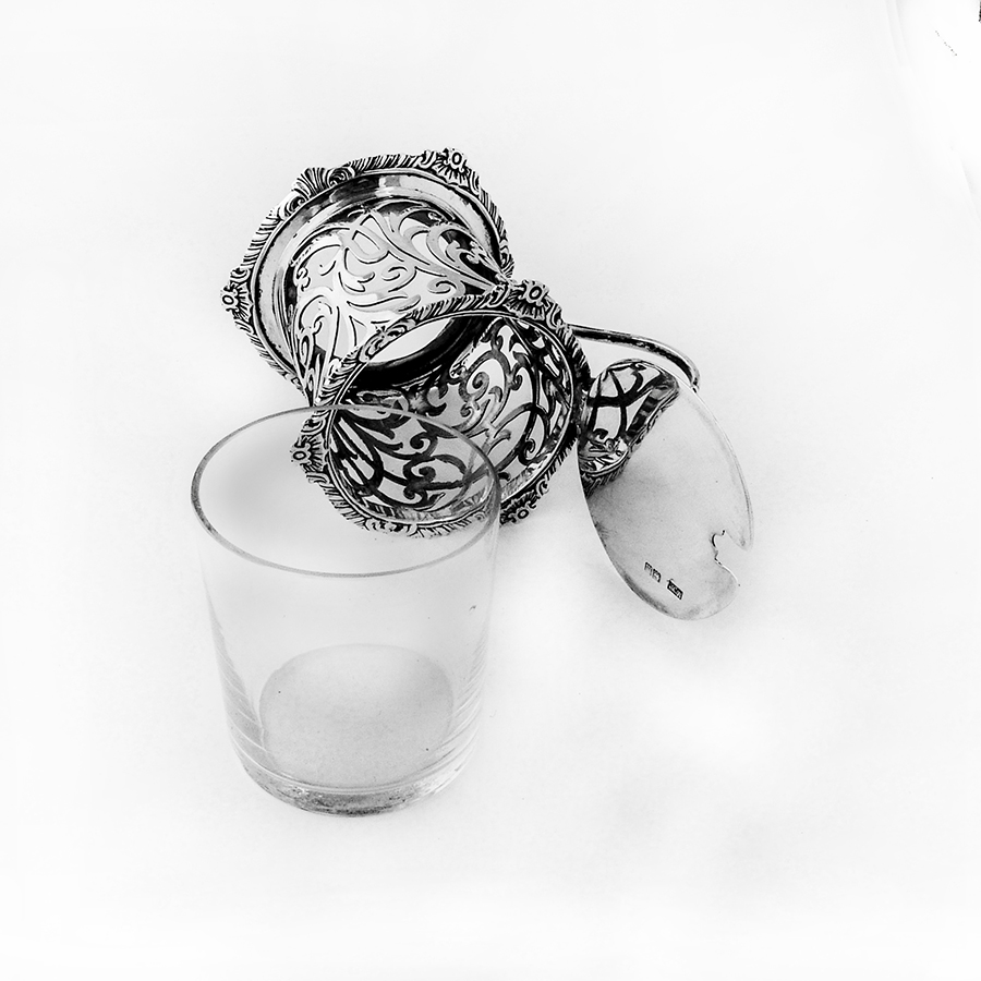 English Openwork Mustard Pot Glass Liner Mappin Webb Sterling 1927
