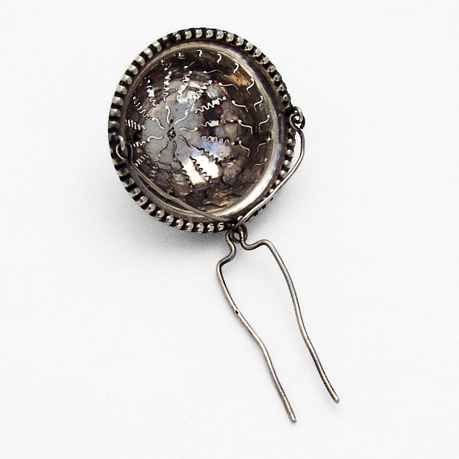 French Beaded Tea Strainer Basket Fancy Piercings 800 Silver 1900