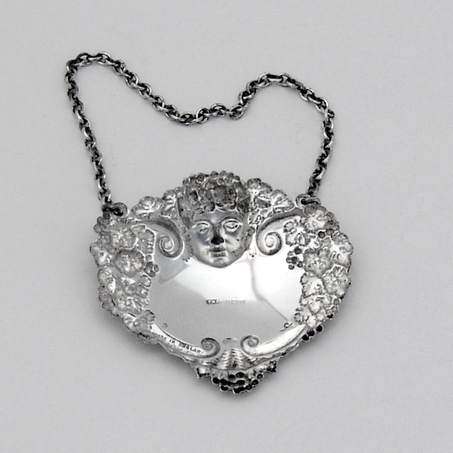 English Cherub Grape Rye Bottle Tag Turner Simpson Sterling 1951