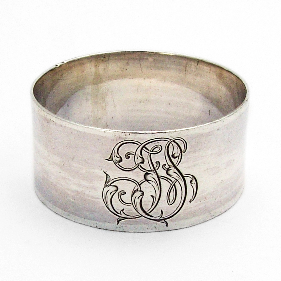 French Plain Napkin Ring 950 Sterling Silver 1920 Mono