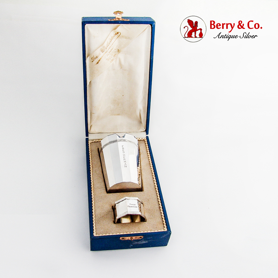 German Faceted Beaker Napkin Ring Set Wilhelm Binder 800 Silver