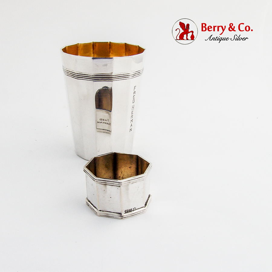 German Faceted Beaker Napkin Ring Set Wilhelm Binder 800 Silver