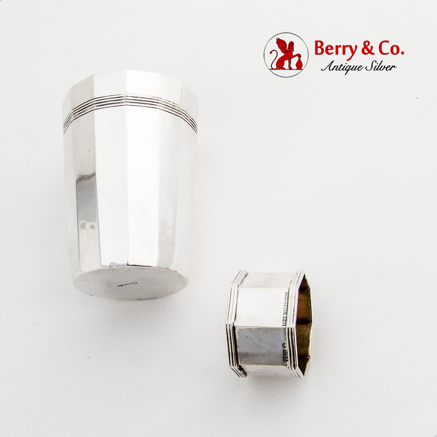 German Faceted Beaker Napkin Ring Set Wilhelm Binder 800 Silver