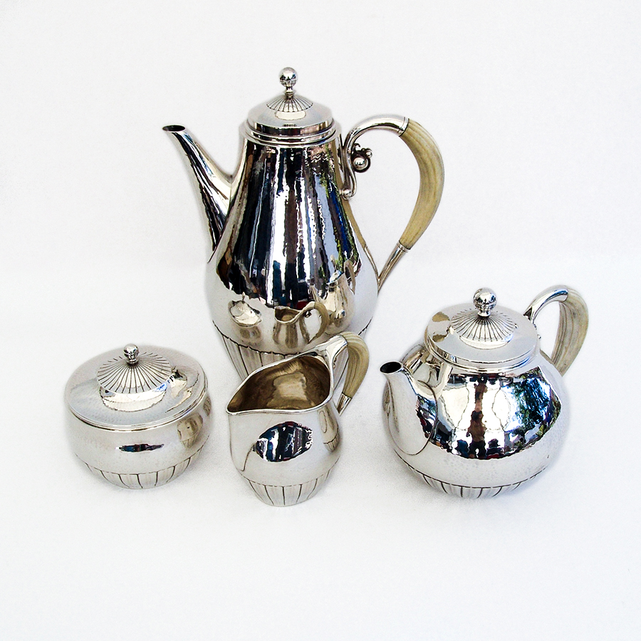 Georg Jensen Cosmos 4 Piece Tea Coffee Set Sterling Silver 1930 Denmark