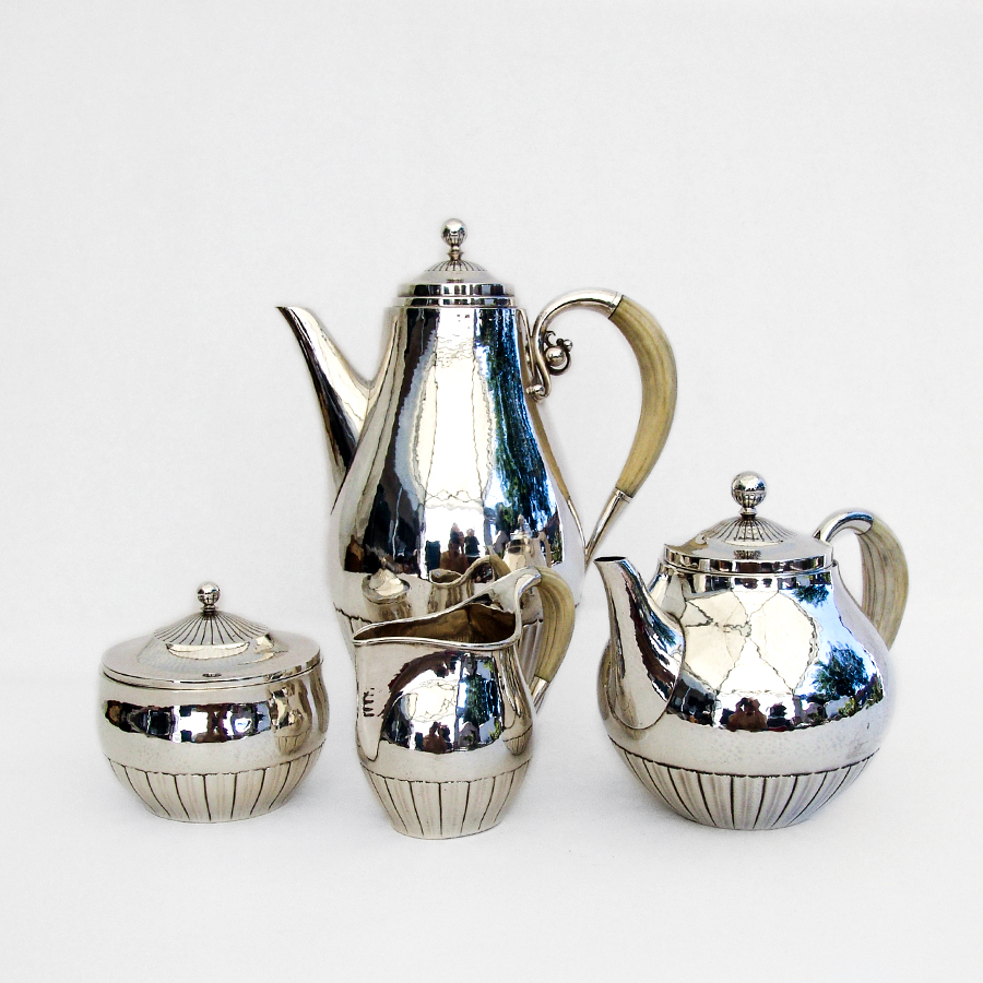 Georg Jensen Cosmos 4 Piece Tea Coffee Set Sterling Silver 1930 Denmark