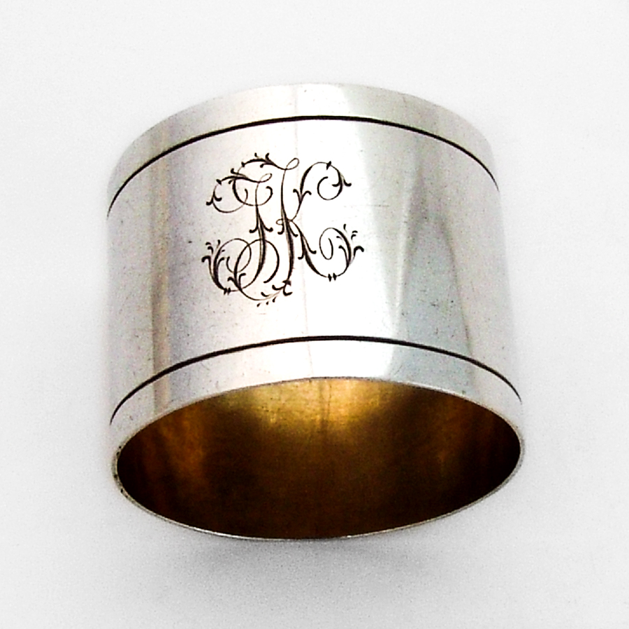German Large Napkin Ring Gilt Interior 800 Silver 1900 Mono