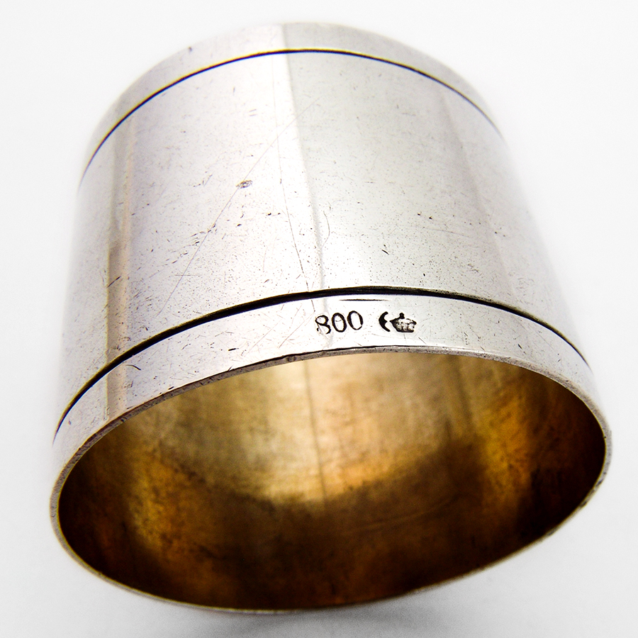 German Large Napkin Ring Gilt Interior 800 Silver 1900 Mono