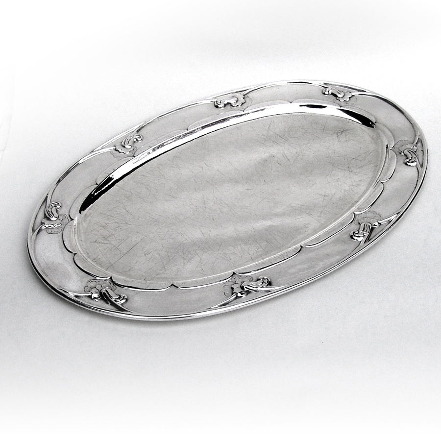 Blossom Oval Tray Sterling Silver Georg Jensen Old Mark Denmark