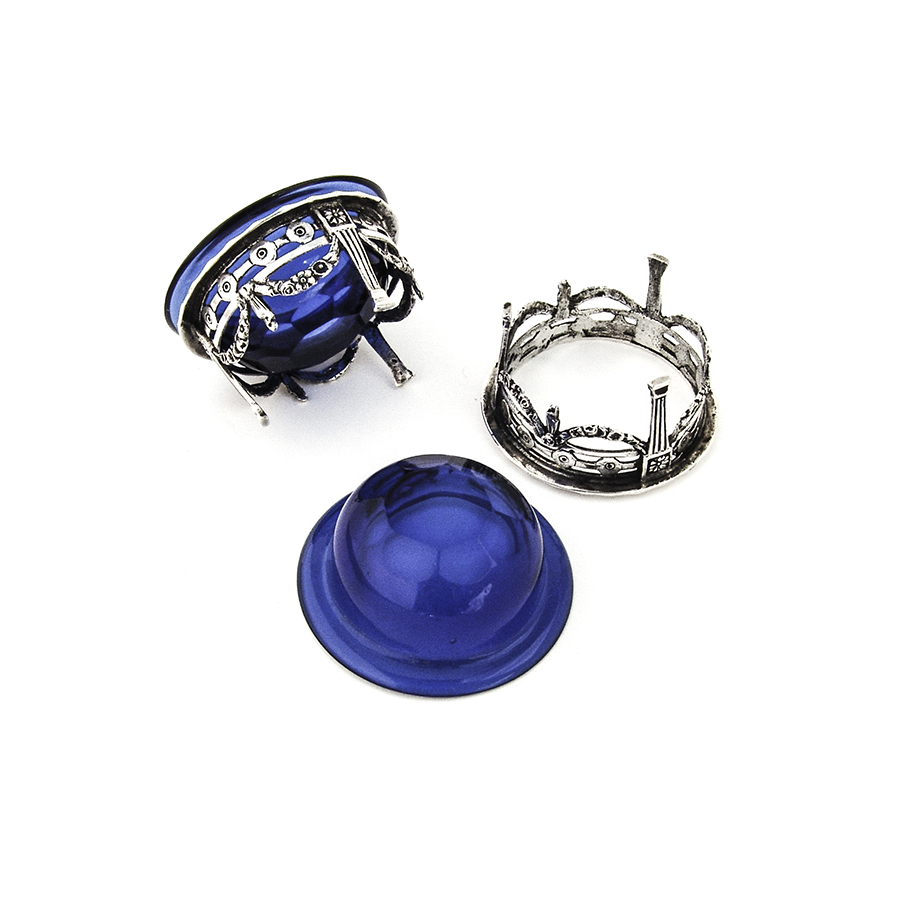 Hanau Open Salts Pair Cobalt Glass Liners 800 Silver 1910s