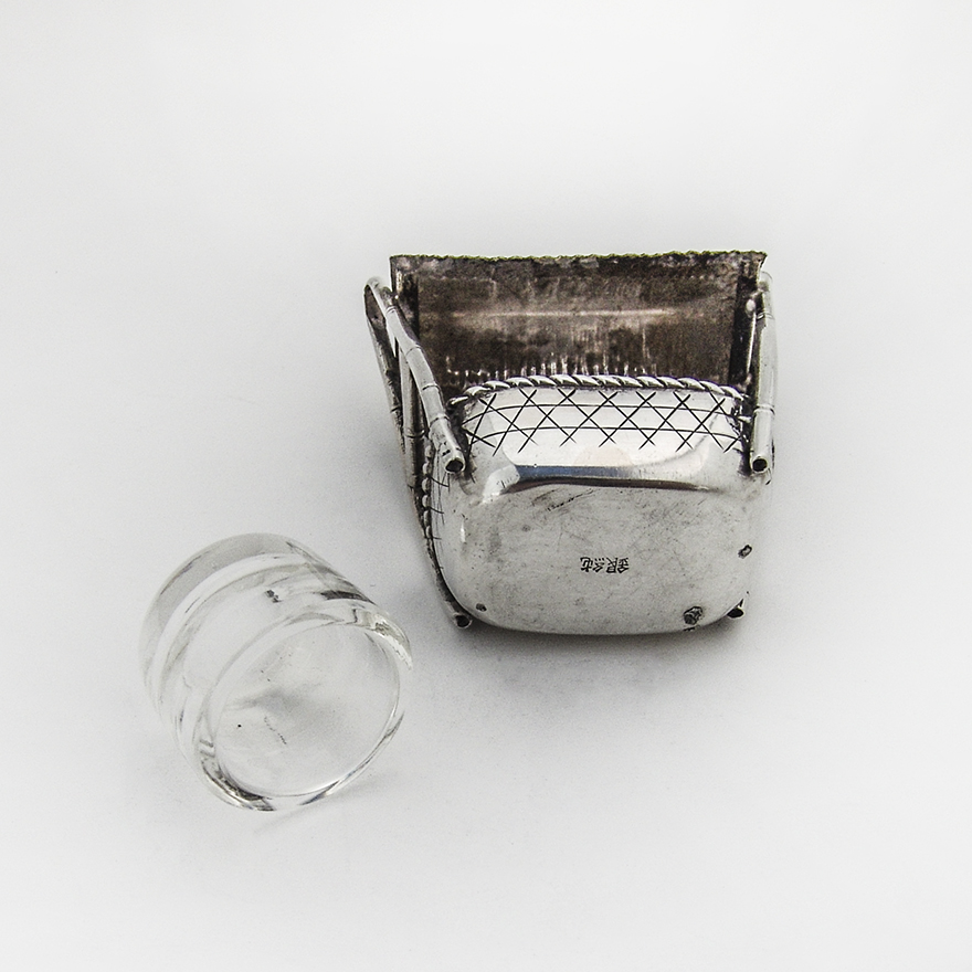 Japanese Figural Open Salt Glass Liner Sterling Silver