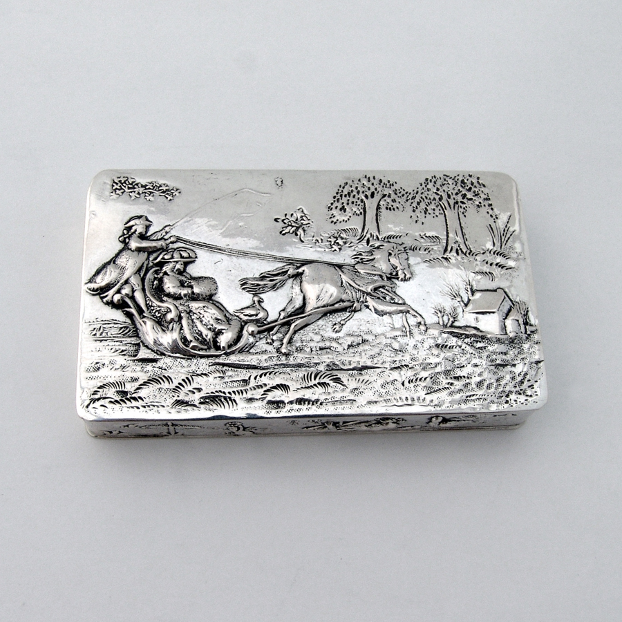 Sleigh Ride Figural Snuff Box Gilt Interior Dutch 833 Silver 1890s