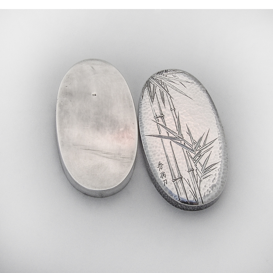 Japanese Hammered Bamboo Patch Box Sterling Silver 1910 Mono
