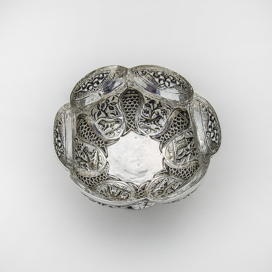 Colonial Indian Silver Ornate Footed Bowl Openwork Rim 1910