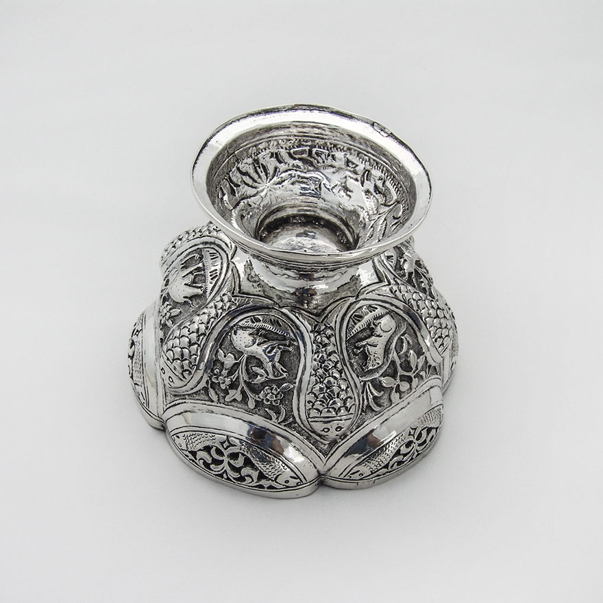 Colonial Indian Silver Ornate Footed Bowl Openwork Rim 1910