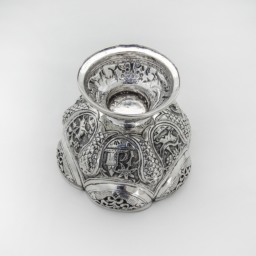 Colonial Indian Silver Ornate Footed Bowl Openwork Rim 1910