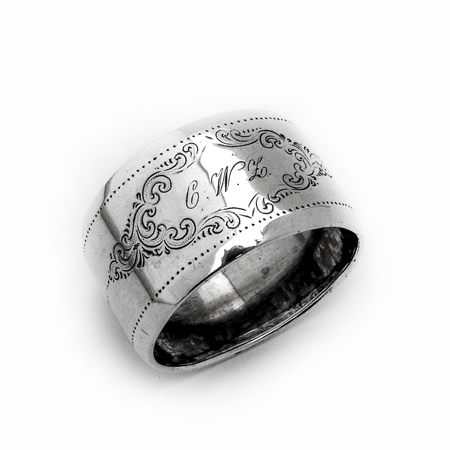 Dutch Large Engraved Souvenir Napkin Ring 835 Silver Mono
