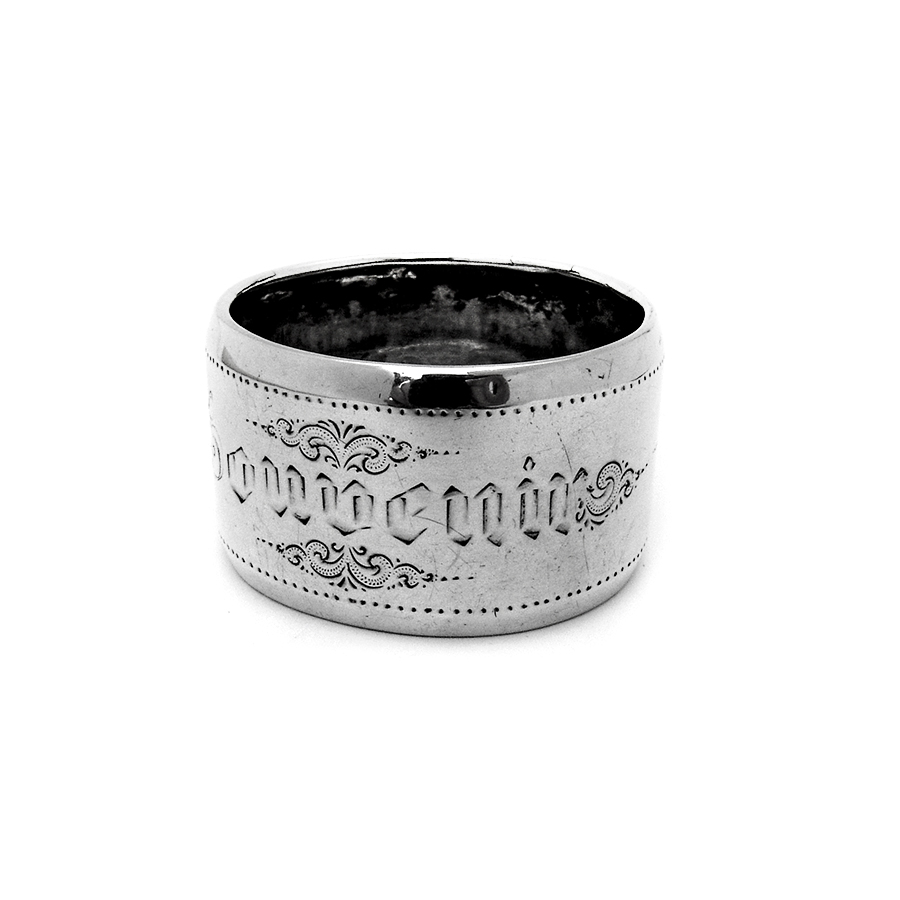 Dutch Large Engraved Souvenir Napkin Ring 835 Silver Mono