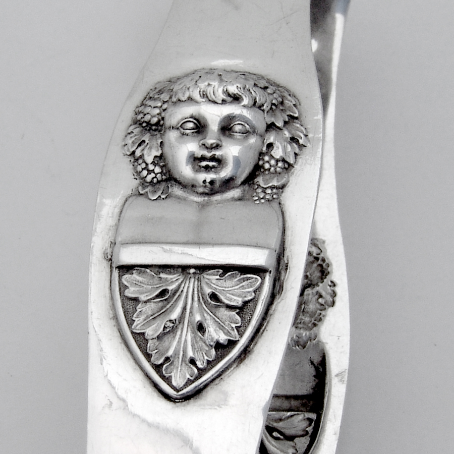 German Large Ornate Sugar Tongs Shell Bowls 13 Loth Silver