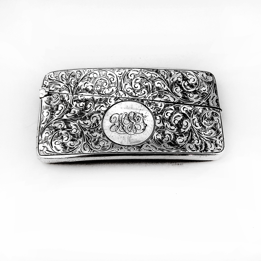 English Engraved Card Case Horton Allday Sterling Silver 1902 Mono