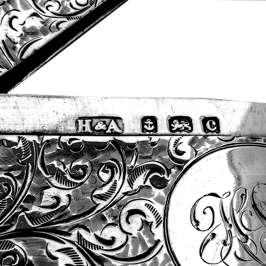 English Engraved Card Case Horton Allday Sterling Silver 1902 Mono